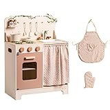 ROBOTIME Kids Play Kitchen Set - Rustic Wooden Pretend Play Kitchen with Leaf Light String, Apron, and Groves, for Toddlers 3+ (Rustic Style)