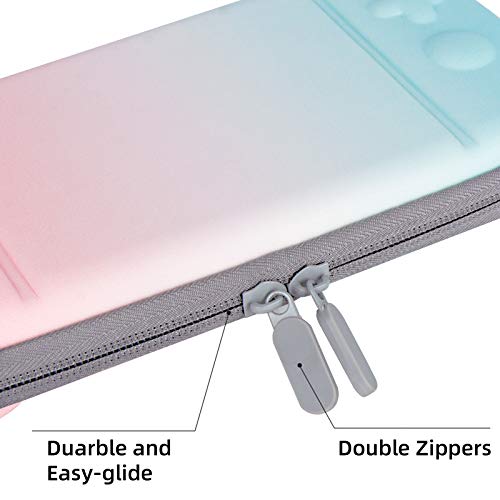 Carrying Case for Nintendo Switch, Portable Hardshell Travel Slim Case for Nintendo Switch/Switch Lite With 8 Game Card Pockets, Inner Soft Fiber Material to Protect The Screen, Blue And Pink Gradient