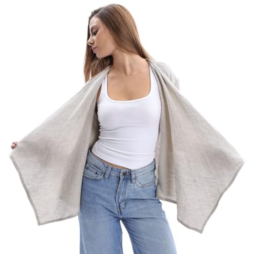 Amazhiyu Women's 100% Linen Draped Open Cardigan Summer Casual Asymmetric Tops4