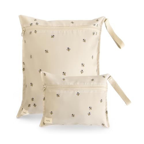 mushie Water Resistant Wet Bags | Large & Small Reusable Storage Bag for Baby Items and Travel | Zippered Pockets with Handle | Machine Washable, Set...