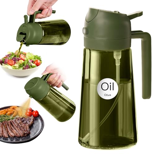 YARRAMATE 2 In 1 Olive Oil Dispenser And Sprayer Bottle Dark Green 16oz/470ml