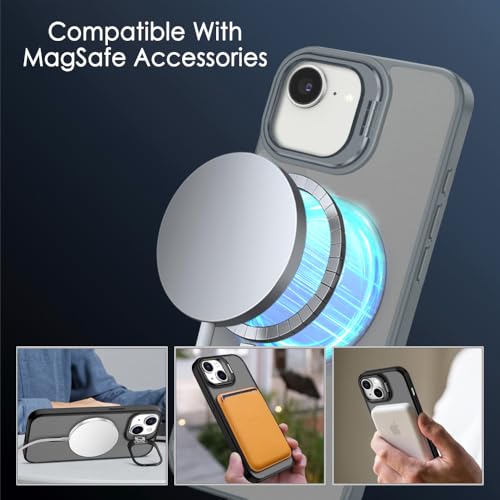 Image of TheGiftKart for iPhone 16e / iPhone 17e Case, Matte Frosted Hard Back Cover Compatible with MagSafe, Built-in Stand, Hybrid Shockproof Back Cover Case (PC & TPU, Translucent Grey)