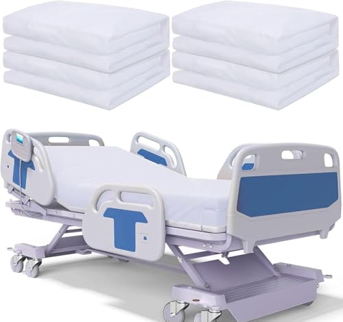 Juego de 4 sábanas blancas de punto suave para hospital, 90 x 210 x 35 cm, sábana bajera ajustable con elástico en todo el contorno, sin arrugas, agradable a la piel, para cama del hogar, mesa de