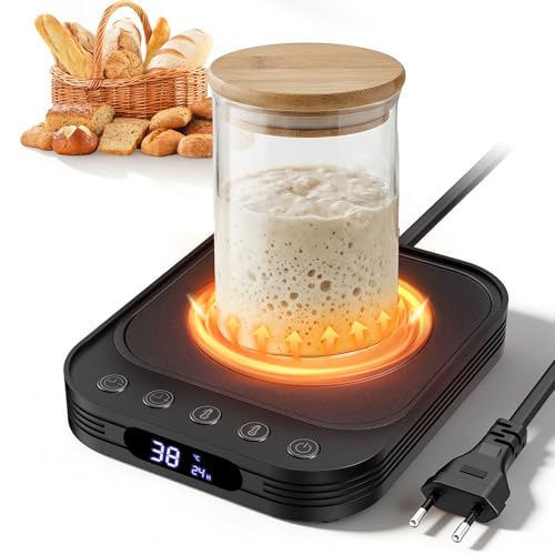 MQUPIN Sauerteig Starter Wärmer 21-38C Präzise 1C Thermostat Sauerteigwärmer Warmhalteplatte für Sauerteigstarter mit 24H Timer Speicherfunktion für Sauerteiggärung Brotbacken (Schwarz)