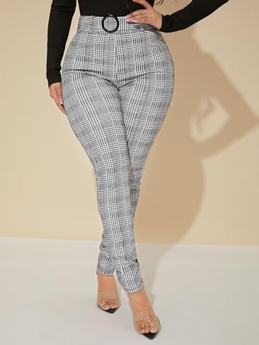 Womens Sexy High Waist Plaid Belted Pants Zipper Long Pant Trousers For Women2