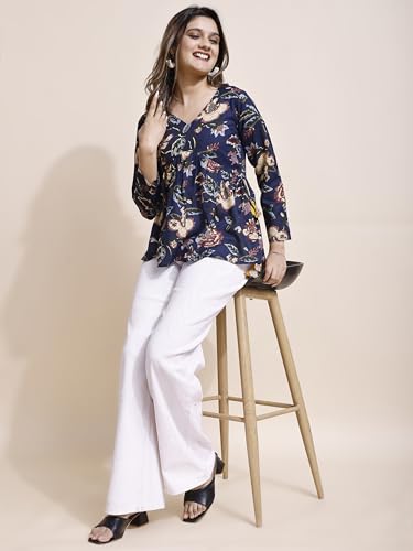 Image of Youthnic Women's Poly Rayon Printed Alia Cut Peplum Top | Top for Office | Women's Tunics | Short Kurti Women| Regular Fit