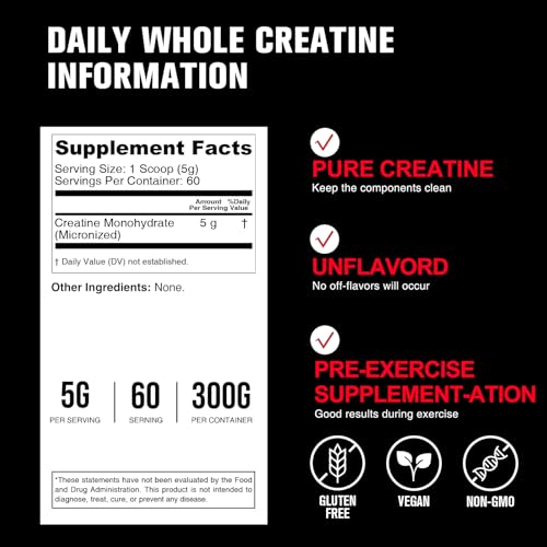 Image of 5000mg Creatine Monohydrate Micronized Powder, Pure Unflavored Micronized Creatine Monohydrate 300g (60 Servings) Nutritional Supplements for Men & Women Sugar-Free,Vegan, Non-GMO with Scoop