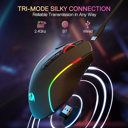 Image of Redragon M810 MAX 3-Mode Wireless Gaming Mouse, Upgraded 12000 DPI Wired /Wireless RGB Mouse w /Rapid Fire Key, 8 Macro Buttons, 188-Hour Reliable Power Capacity for PC /Mac /Laptop