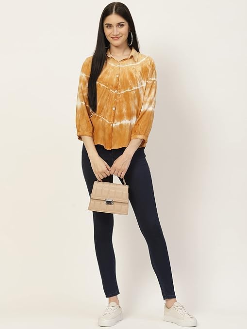 Image of Maaesa - Women Handcrafted Tie-Dye Rayon Shirt | Casual & Office Wear | Relaxed Fit | Long Sleeve | Breathable & Lightweight Fabric