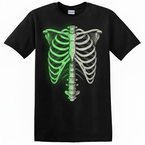Men s Glow-in-the-Dark Holiday Graphic Tee Halloween & Christmas Skeleton Elf T-Shirt
