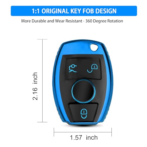 Image of QBUC for Mercedes Benz Key Fob Cover(Blue) | Key Fob Case for Mercedes Benz C E M S CLS CLK GLK GLC G Class, TPU Full Protection Key Fob Smart Key Fob Case