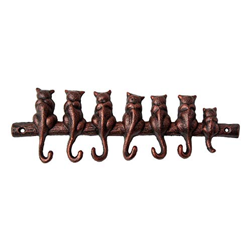 Comfify - Gancho de Pared de Hierro Fundido de 7 Gatos - Estante Decorativo de Gancho de Pared de Hierro Fundido - Perchero de diseño Vintage con 4 Ganchos - con Tornillos y Anclas - Cobre con Negro
