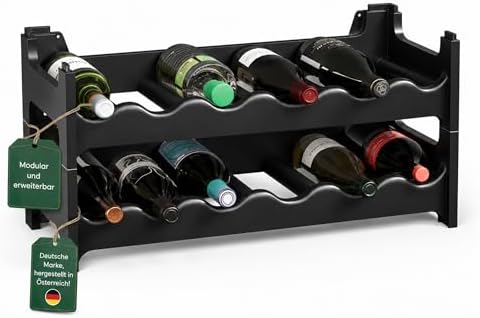 ARTECSIS® Weinregal stapelbar & modular erweiterbar Kunststoff für 12 Weinflaschen (schwarz) - Stabiles Flaschenregal & Getränkeregal Gastronomie-Qualität - Flaschen Weinständer &