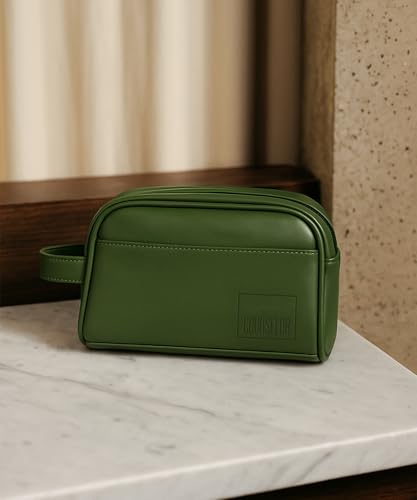 Image of COUNSELOR Toiletry Bag for Men & Women, Vegan Leather Toiletry Organizer, Shaving Kit Bag & Grooming, Travel Toiletry Pouch with Handle, Multiple Compartment, Unisex Travel Organizer Swift (Green)
