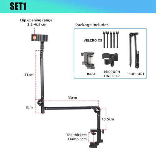 Wouueso Support de microphone pliable pour enregistrement, bras de suspension avec pince de montage sur table