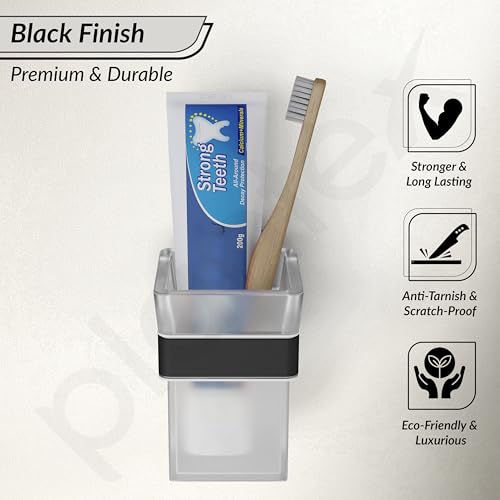 Image of Plantex Stainless Steel Tumbler Holder for Bathroom /Toothbrush Glass Holder /Bathroom Accessories - Pack of 1, Aqua (Black)