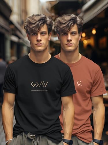 Image of BULLMER Trendy Printed Cotton Blend Crew Neck /Round Neck Half Sleeve Tshirt for Men- Pack of 2