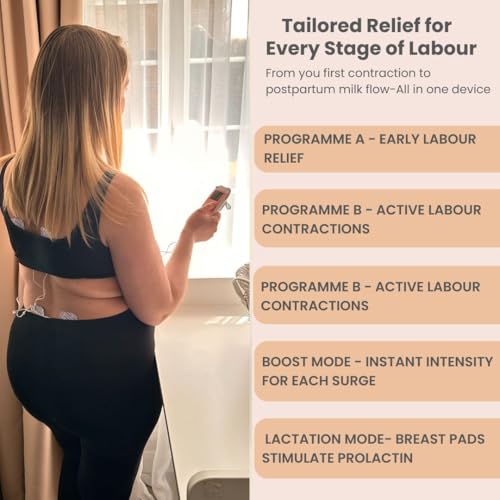 TensCare Perfect Mama+ TENS gerät zur Schmerzlinderung während der Geburt, lindern Rückenschmerzen während der Schwangerschaft. Geben Sie Informationen zu Kontraktionszeiten und die Dauer der Wehen.