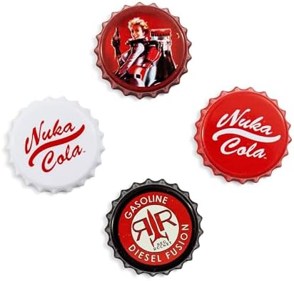 Fallout Nuka-Cola Bottle Cap 4-Piece Magnet Set for Refrigerator, Whiteboard, Locker