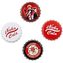 Fallout Nuka-Cola Bottle Cap 4-Piece Magnet Set for Refrigerator, Whiteboard, Locker