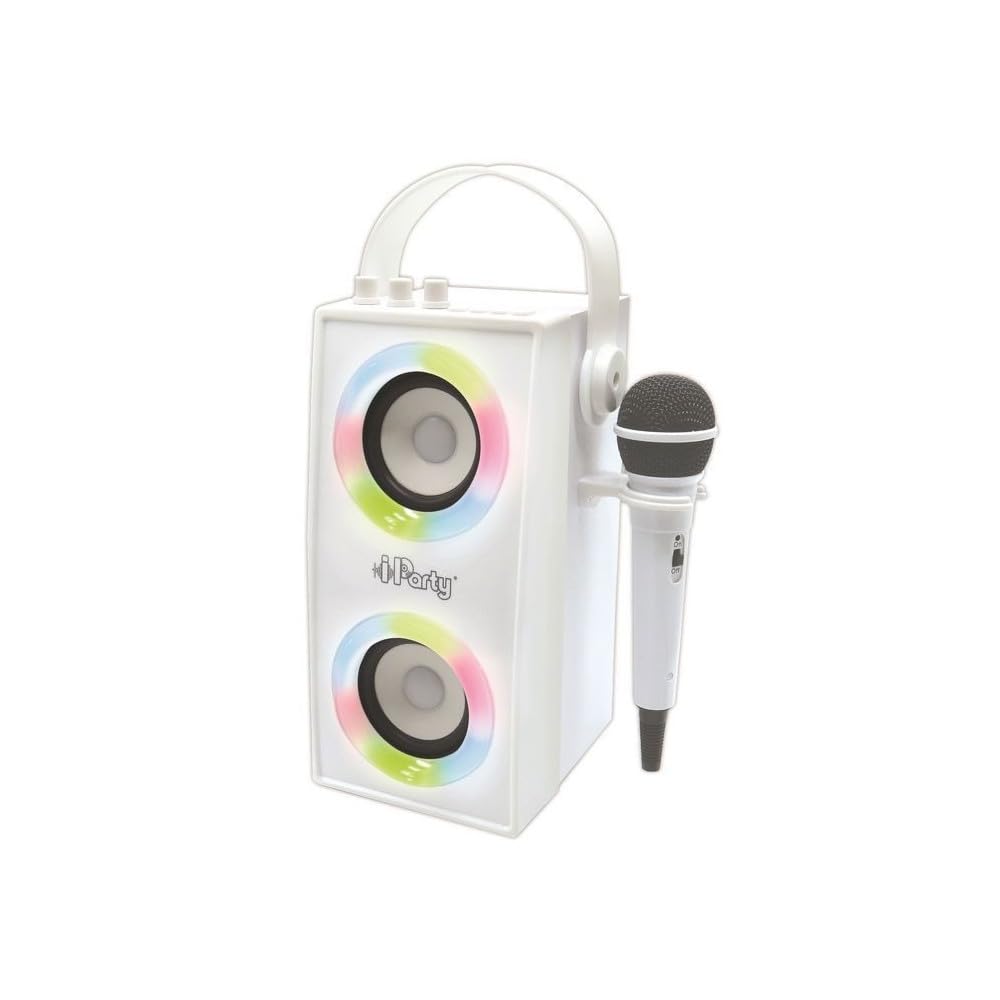 Lexionbook iParty, Enceinte Portable Bluetooth Lumineuse avec Micro karaoké, Effets Lumineux, Blanc - USB et Carte SD Co