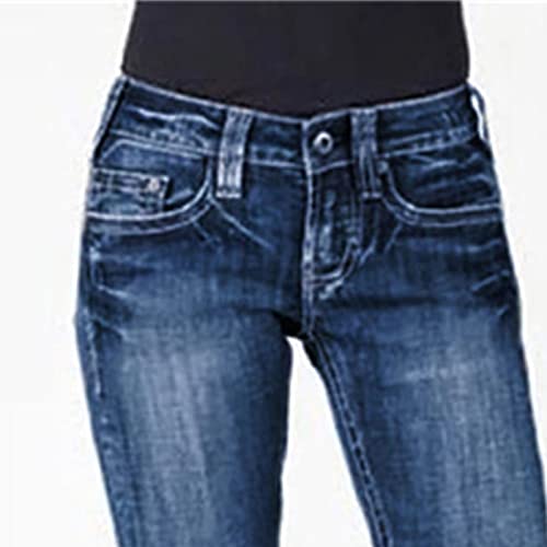 Ladies Distressed Washed Denim Trousers Stretchy Boot Cut Jeans Pocket Jeans Stretch Vintage Cotton Loose Trousers2