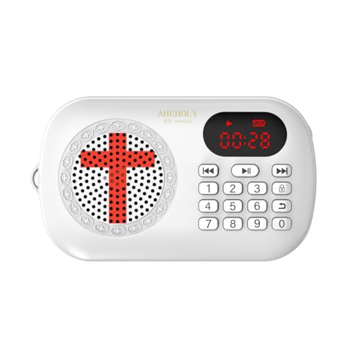 AHEHOLY KJV Audio Bible Player Full Bible Portable Scripture Player Offline Rechargeable Electronic Bible Device with Simple Buttons for Seniors & Home Use White