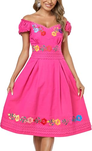Image of Women's Mexican Dress Embroidered Causal Lace Party Dress