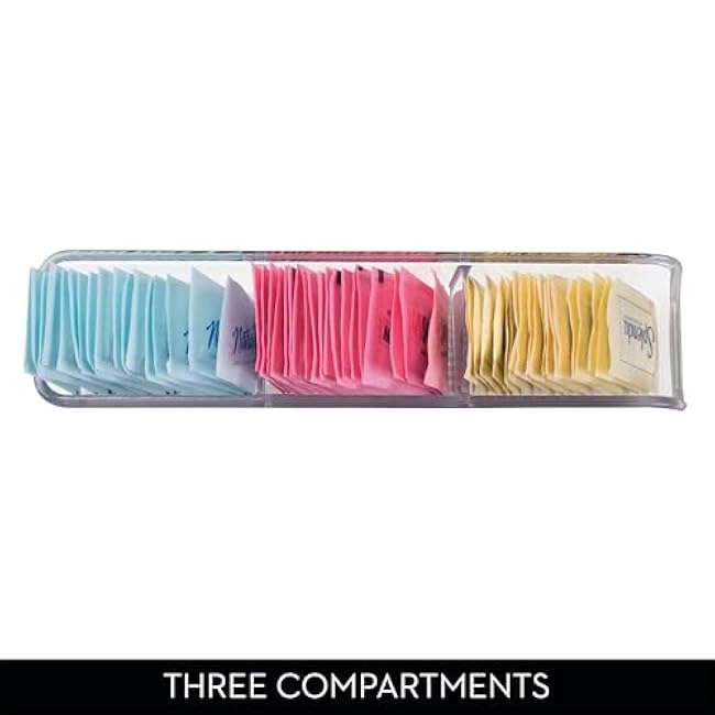 iDesign Plastic Packet and Tea Bag Organizer - Kitchen Storage Containers for Sugar, Salt, Pepper, Sweeteners, Tea Bags, Spices, The Linus Collection - 2.25 x 9 x 2, Clear