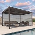 PURPLE LEAF Outdoor 12' × 14' Louvered Pergola with Roller Blinds and Patio Adjustable Aluminum Canopy Retractable Metal Roof for Deck Outside Backyard Hardtop Gazebo Sun Shade