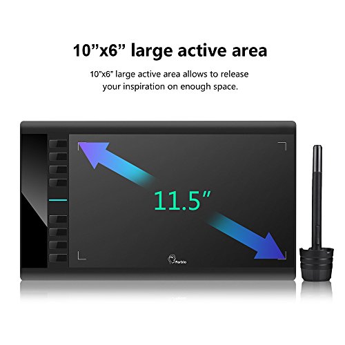 Parblo A610 Graphic Drawing Tablet with 2048 Levels Pressure Pen, Carry Bag, Drawing Tablet Glove, 10" x 6" Drawing Tablet for Digital Art Works