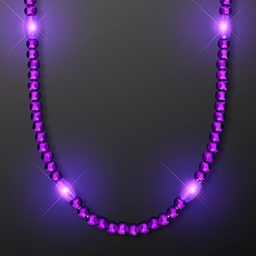 FlashingBlinkyLights Purple Light Up LED Mardi Gras Bead Necklaces (Set of 12)