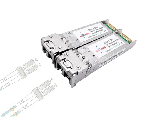 Image of Elfcam - 2 Pack 10Gb SFP+ Transceiver Module 850nm SR, Compatible with Cisco SFP-10G-SR and Open Switch, with LC /UPC Duplex Multimode Connector (OM3 /OM4 /OM5), 10GBase-SR SFP+, DDM 300M