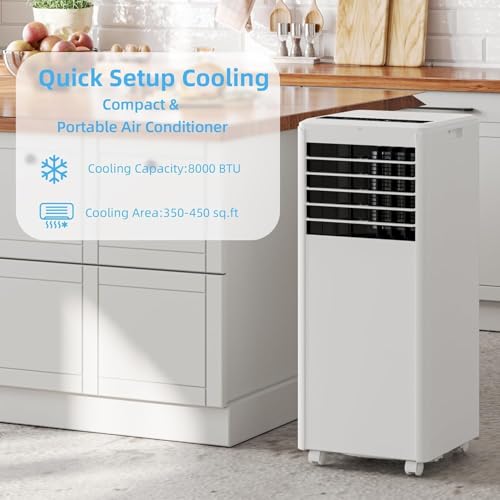 Image of 8000 BTU Portable Air Conditioner, Quiet AC Unit for Bedroom w /Remote Control & 24H Timer, 3 in-1 Air Conditioner with Fan & Dehumidifier, Ideal Portable AC for Room up to 350 sq.ft.(15x20 ft)