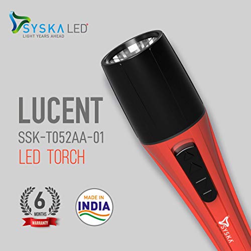 SYSKA T052AA-01 Strong ABS Body LED Torch with Powerful Lumen (RED)