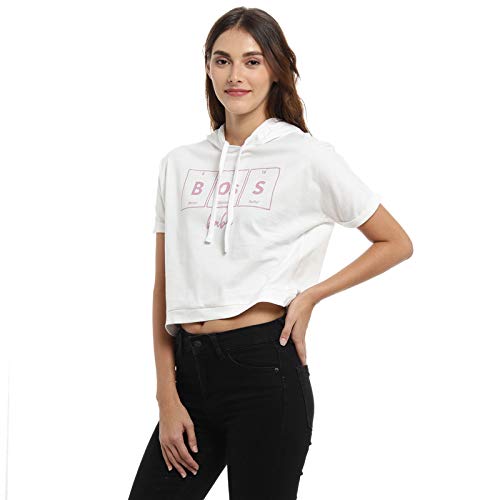 Image of PINACOLADA Women's Hooded Cropped Top for Casual Wear | Crew Neck | Short Sleeve |Poly Cotton Top Crafted with Regular Sleeve & Comfort Fit for Everyday Wear