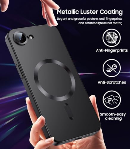 Image of DIZORO Magnetic Case for iPhone 17e / iPhone 16e Case [Compatible with MagSafe][Built-in Camera Lens Protector] Slim Soft Silicone Bumper Shockproof Metallic Luster Back Cover Phone Case (Black)