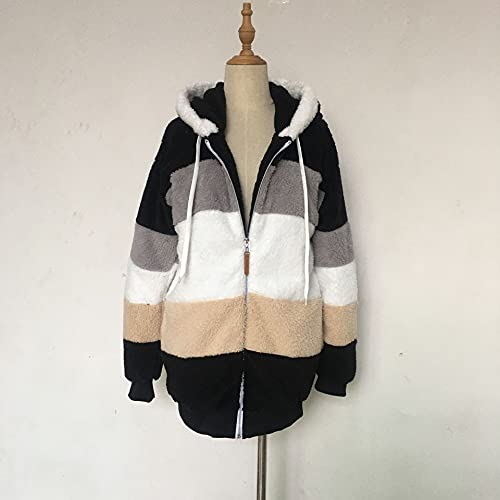 Casaco feminino acolchoado de lã de cordeiro contrastante, outono e inverno solto de pelúcia multico