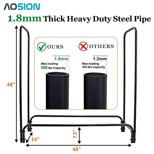 Aosion 4Ft Firewood Rack Outdoor Firewood Storage Rack Heavy Duty Log Rack Wook Rack For Patio Deck Log Storage Stand Steel Tubular Wood Pile Racks Indoor Fireplace Tool #TOP1