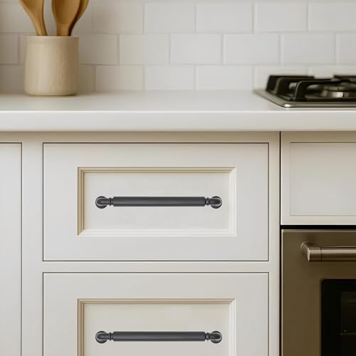khtumeware 2-Pack Matte Black Heavy-Duty Solid Cabinet Pulls, 3-3/4 Inch (96mm) Hole Center, Drawer Pulls, Cabinet Hardware, Suitable for Kitchen Cabinets, Bathrooms and Dressers - 2