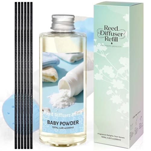 Image of STRN Reed Diffuser Refill, Baby Powder Scented Reed Diffuser Set, 200ml with Sticks, Long-Lasting Aromatherapy, Summer Fragrance for Bedroom, Spa, Bathroom, Office