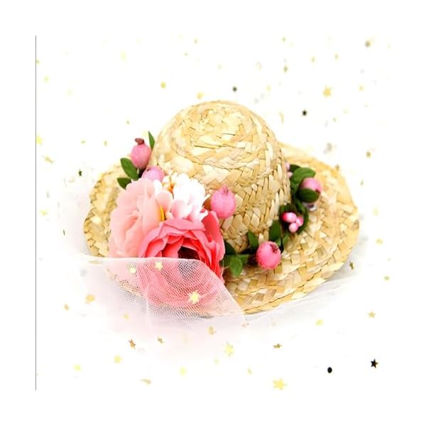   NACOCO-Cat-Hat-Sunflower-Straw-Hat-Handcrafted-Rose-Lovely-Sun-Cap-Accessories-for-Small-Dogs-and-Cats-Photograph-S-Pink