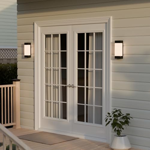 Image of Globe Electric 16W LED Integrated Matte Black Outdoor Wall Sconce with Ribbed Glass
