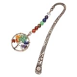 Top Plaza Unique Vintage Metal Bookmark Religious Bronze Star Sun Moon Bookmarks with 7 Chakra Crystals Healing Stone Beaded Tree of Life Pendant