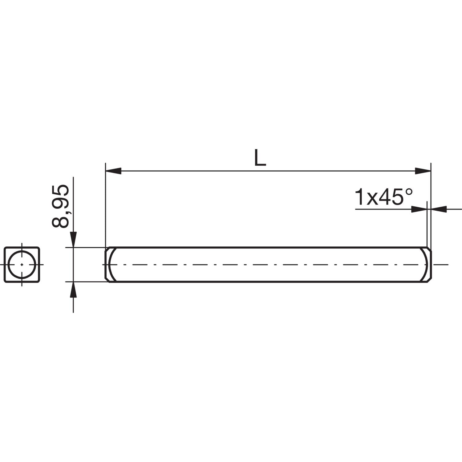 ECO Axe carré 8 x 120 mm (goupille de poignée) pour poignées de porte, ferrures de porte, goupille carrée, acier galvanisé
