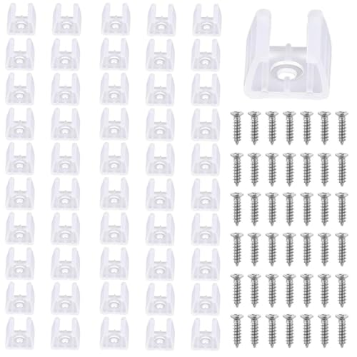COYUN 50 Pièces Fixation Ruban LED, LED Néon Montage Clips Support Montage, Support pour Bandes, Inclure Vis pour 11mm à 12mm Silicone LED Néon Bande Lumineuse, Translucide, Blanc, avec 50 Vis