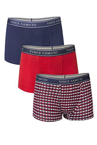 Vince Camuto Men's Cotton Stretch Trunk Underwear Multi-Pack, 3Pk Navy/Chevron/Samba Red, X-Large