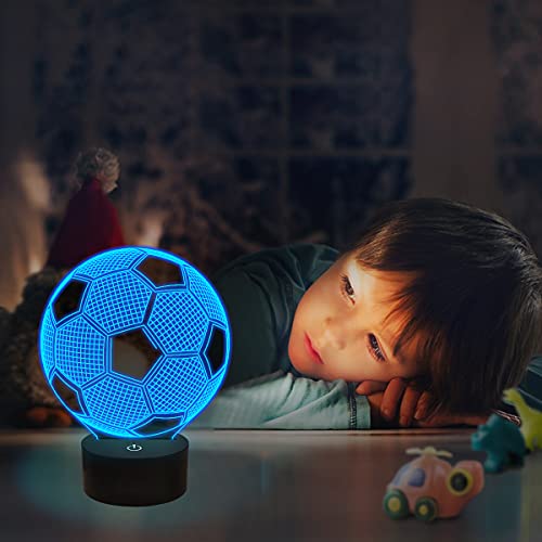 FULLOSUN Kids Night Light Football 3D Optical Illusion Lamp with Remote Control 16 Colors Changing Soccer Birthday Xmas Valentine's Day Gift Idea for Sport Fan Boys Girsl