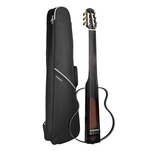 WishMade Fretless Electric Silent Travel Guitar Classical Nylon String Mahogany Body Removable Alloy Frame Headphone Practice Mode (Sunburst)