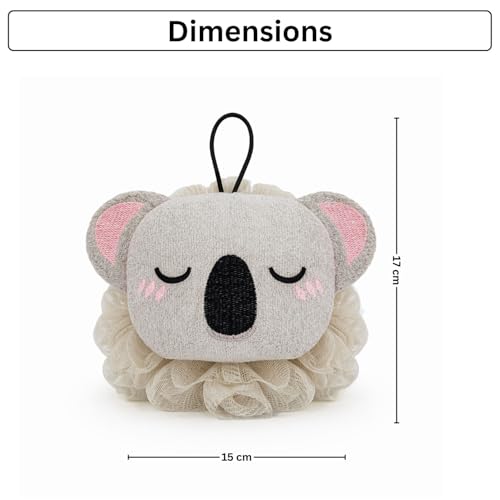 Image of Luxe Home International Bath Sponge For Kids And Adult Microfibre Soft Shower Loofah Koala Pattern Gentle Skin Exfoliating Body Scrubber For Toddler Grey 15x17cm Pack Of 1
